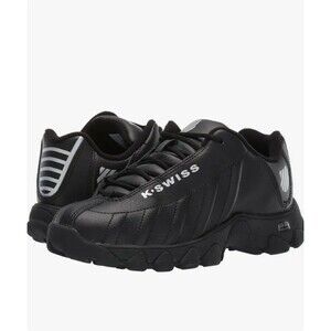 K-Swiss Kids' St329 Sneaker Varsity Low Color: Black/Black/Silver, Size:6